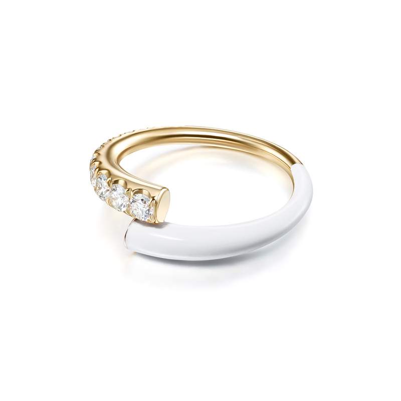 Lola ring 18k yellow gold with diamonds (.53 tcw) with white enamel, size 6