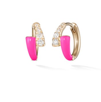 Lola Huggie Hoop Bright Pink Enamel and Diamond