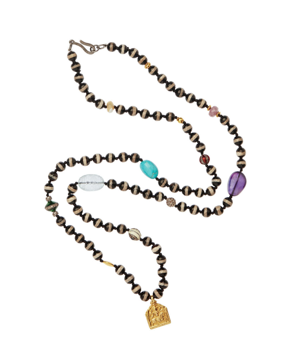 Black Agate Stripe Beaded Necklace