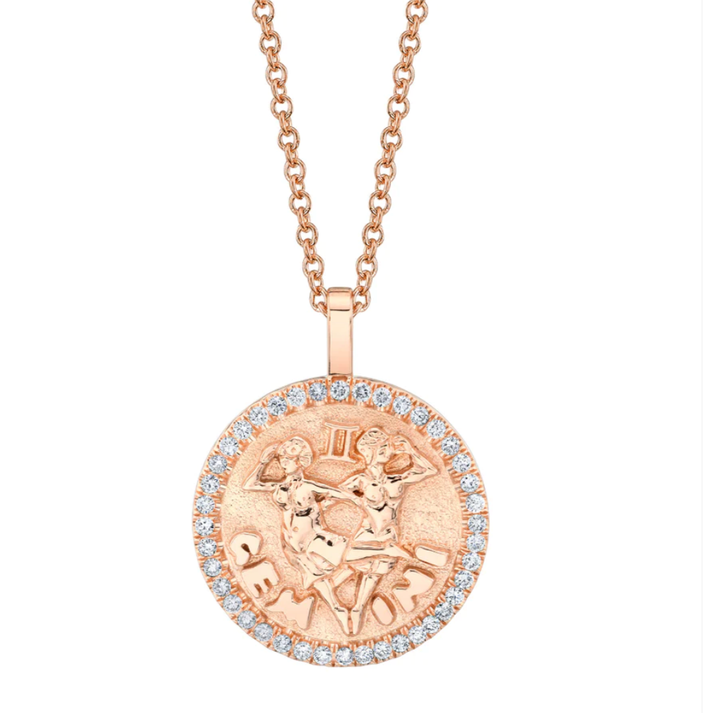 Zodiac Coin Pendant with Diamonds, Gemini - Main Image