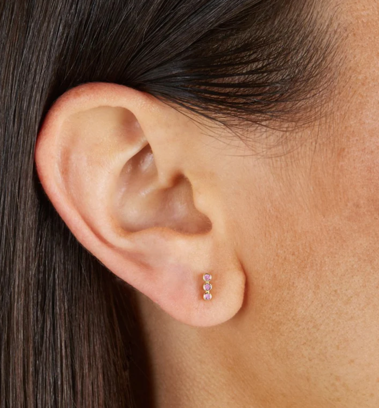 3 Mini Pink Sapphire Bezel Stud