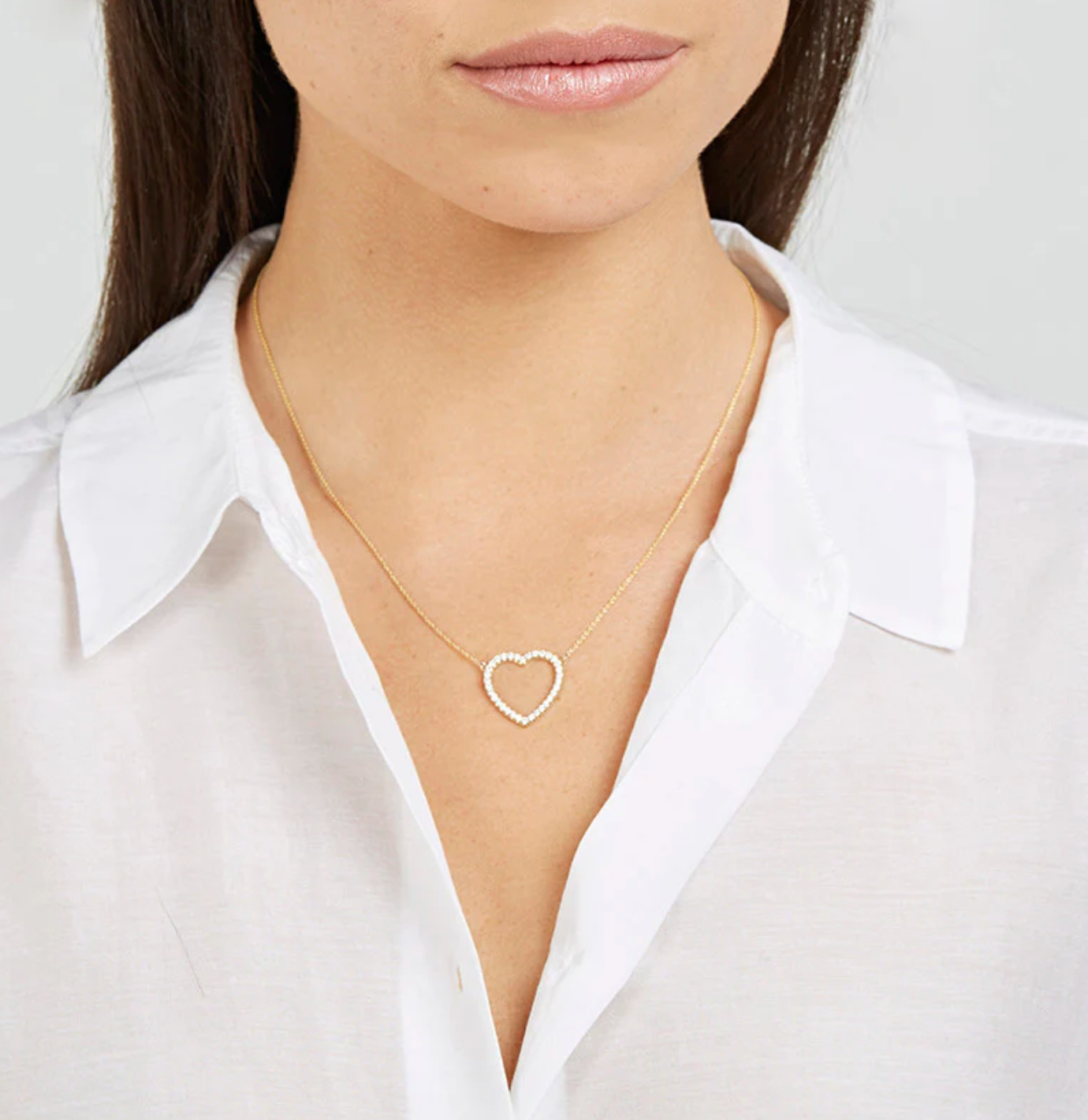 Large Diamond Open Heart Necklace