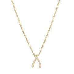 Diamond Mini Wishbone Necklace-18k