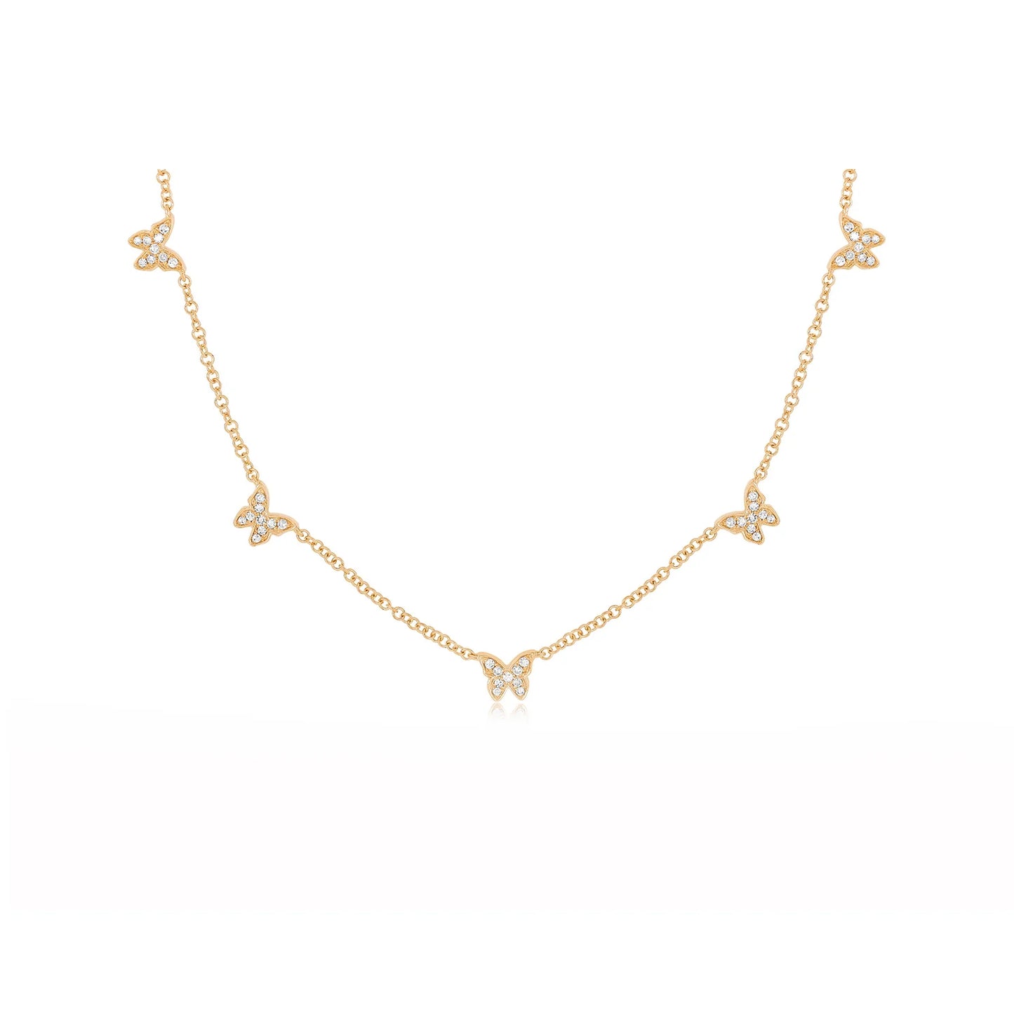 5 Diamond Butterfly Necklace 14k Rose Gold