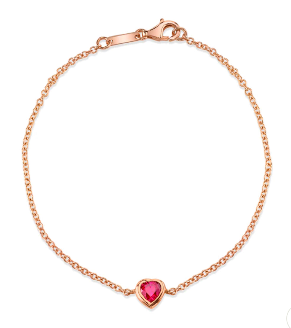 Ruby Heart Chain Bracelet Rose Gold