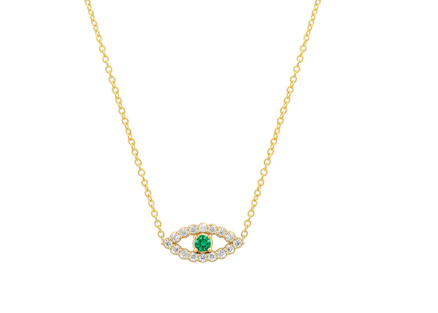 Mini Diamond Open Evil Eye Necklace with Emerald Accent
