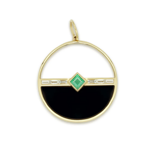 Pendant Onyx Baguette and Emerald Open Disc Charm