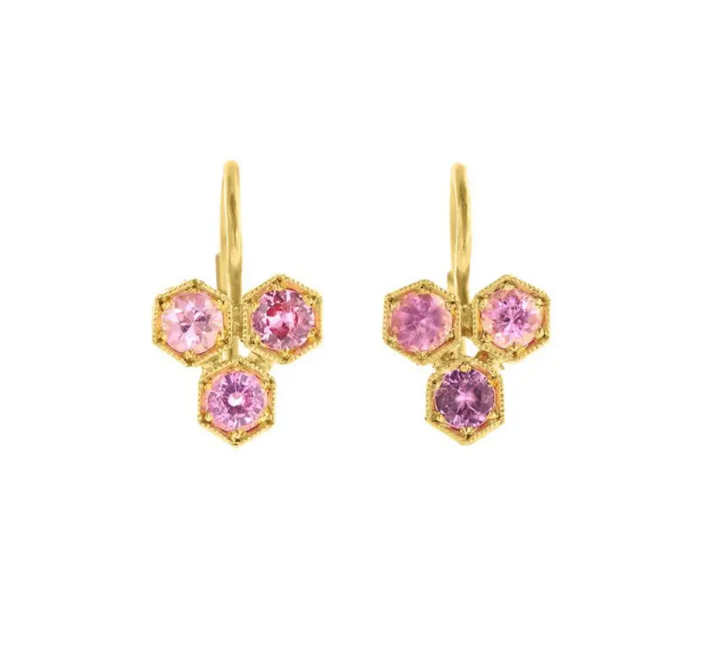 Pink Sapphire Triple Hexagon Earrings
