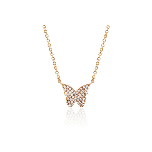 Diamond Butterfly Necklace Rose Gold