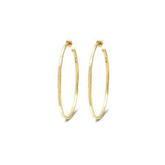 18K YELLOW GOLD MEDIUM HAMMERED BANGLE HOOP EARRINGS