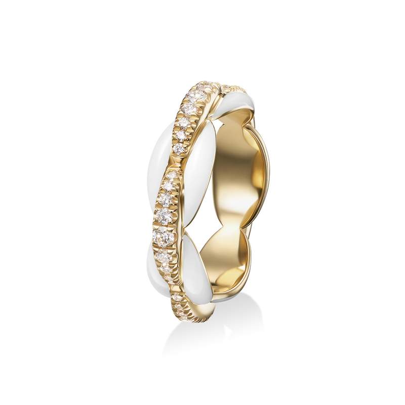 Ada Ring: 18k yellow gold with diamonds (0.52 tcw) and white enamel, size 7