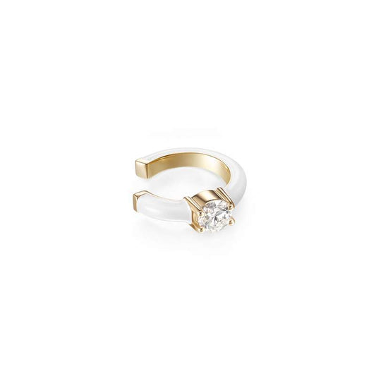 Aria U Earcuff II: 18k yellow gold with diamond (0.16 tcw) and white enamel