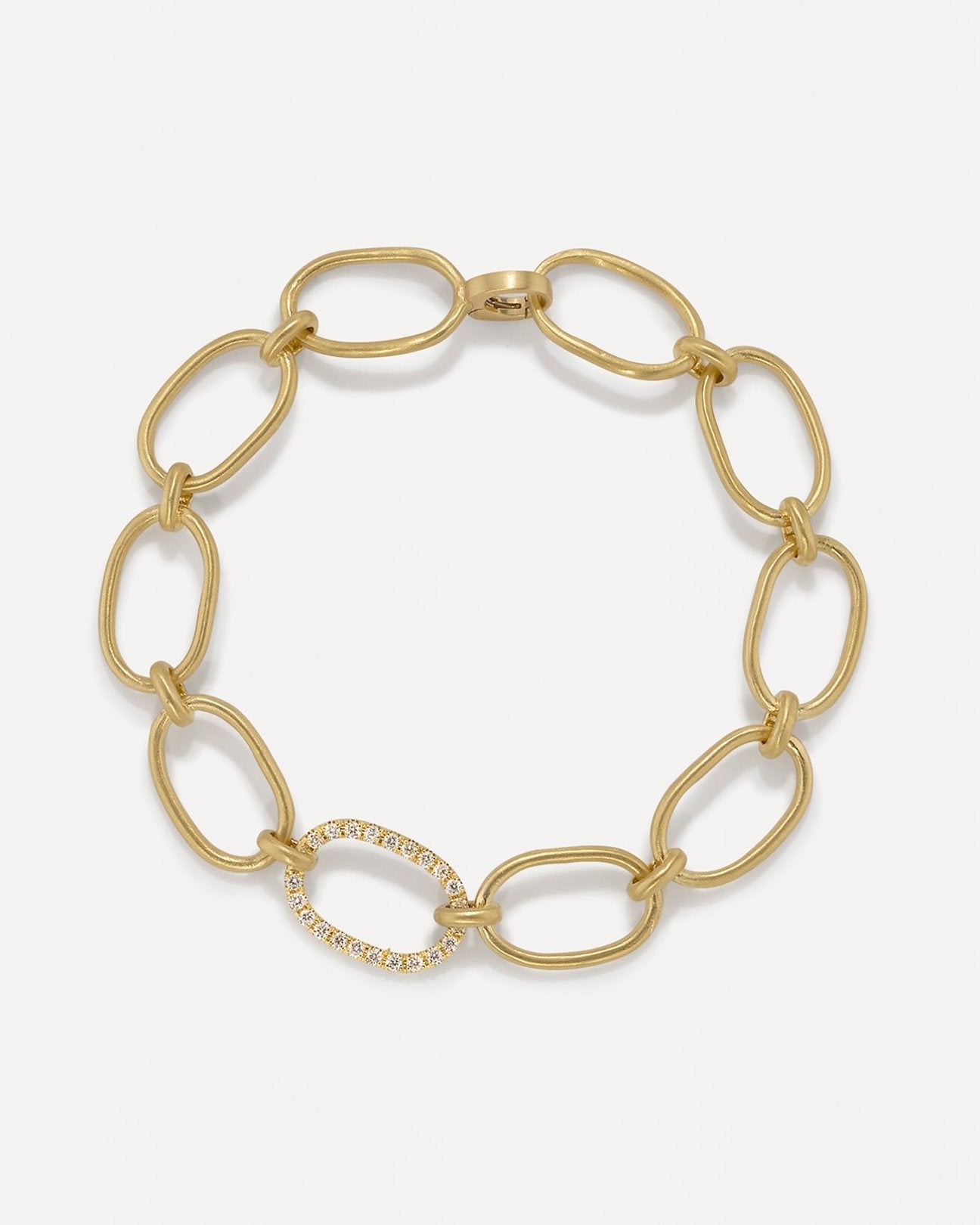 B147YG Large Oval Pave Link Chain Bracelet, Yellow Gold-18k