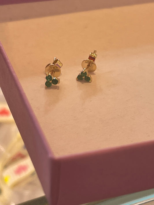 Triple Prong Set emerald Studs