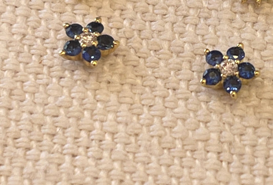 Tiny Sapphire Flower Studs