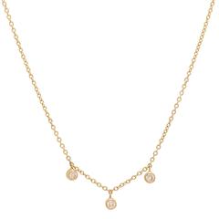3 Diamond Mini Bezel Dangle Necklace-18k