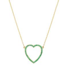YELLOW GOLD EMERALD LARGE OPEN HEART NECKLACE