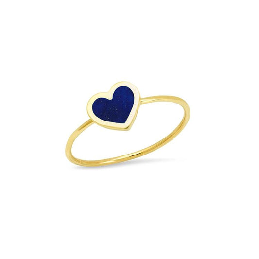 Extra Small Lapis Inlay Heart Ring-18K