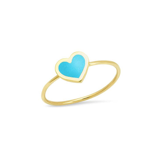 Extra Small Inlay Turquoise Heart Ring-18k