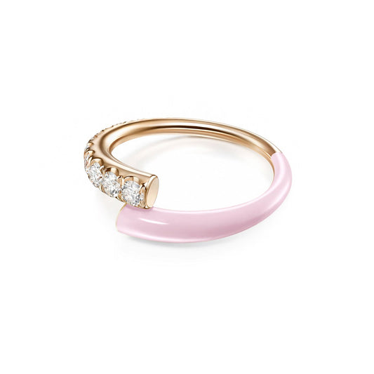 Lola ring 18k rose gold with diamonds (.53 tcw) with pastel pink enamel