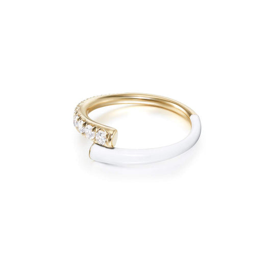 Lola Pinky Ring: 18k yellow gold with diamonds size 4.5 (0.29  tcw) and white enamel