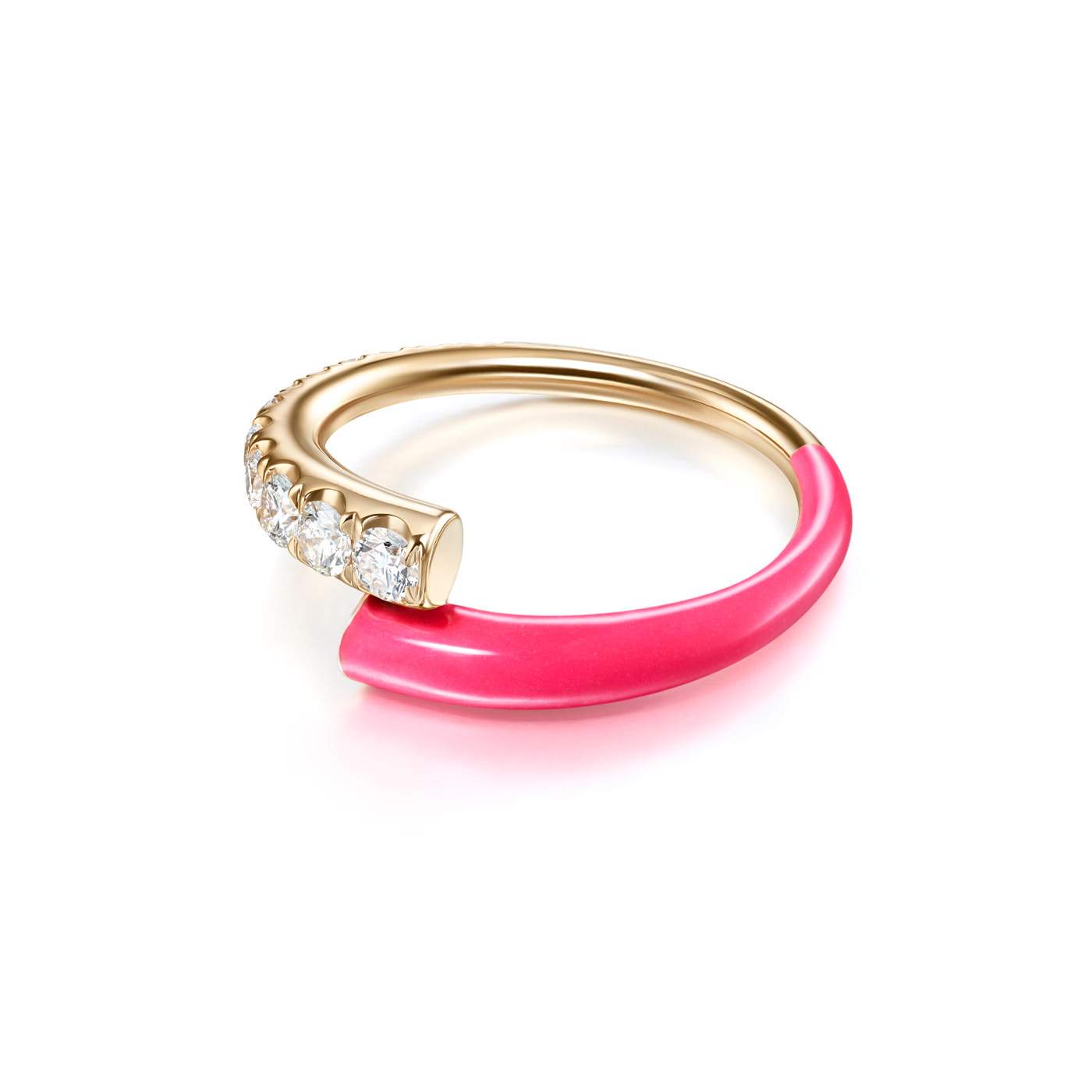 Lola Ring: 18k rose gold with diamonds (0.53 tcw) and neon pink enamel