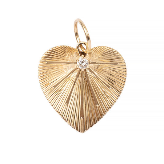 Pleated Heart Charm with Diamond -14k