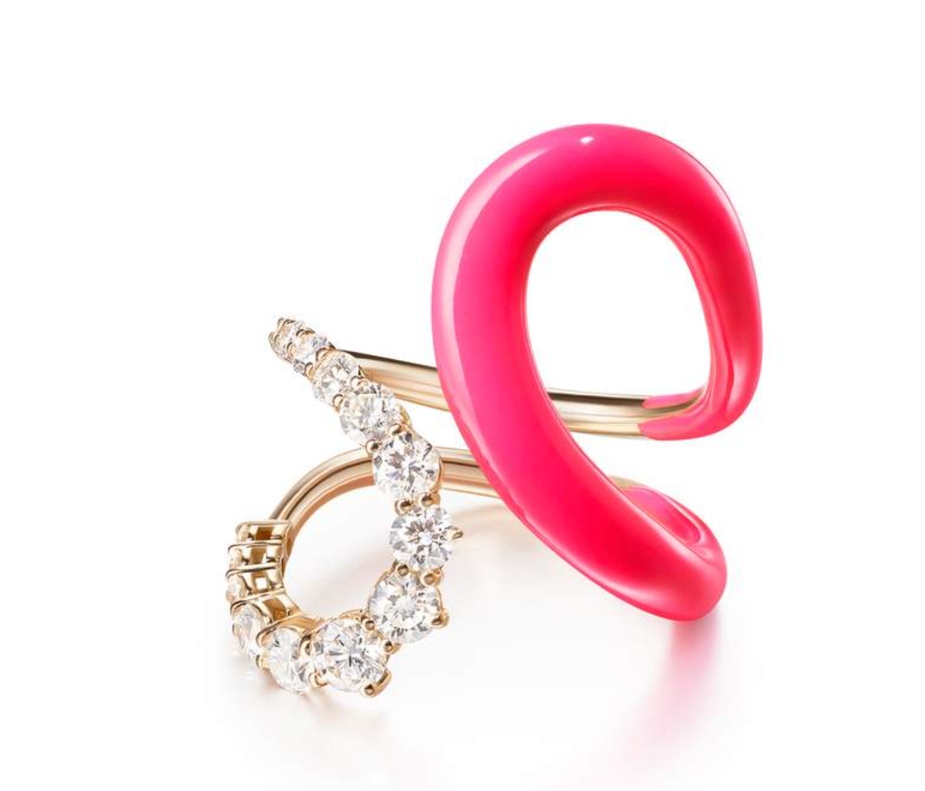 Aria Jane Ring: 18k pink gold with diamonds (1.14 tcw) and neon pink enamel, size 6
