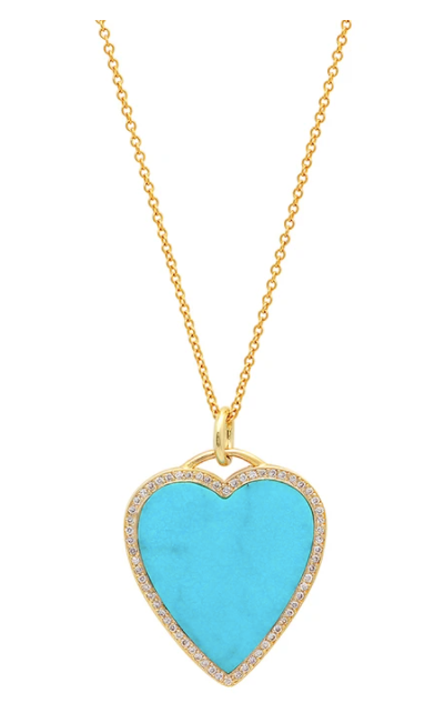 TURQUOISE INLAY HEART NECKLACE WITH DIAMONDS