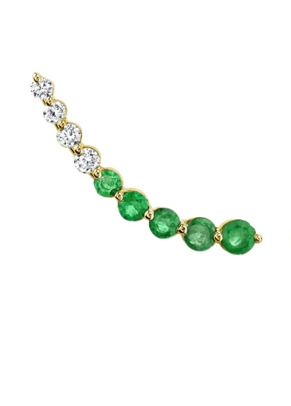 yellow gold emerald and diamond floating earring