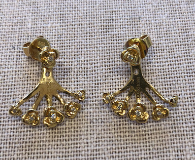 18k Yellow Gold Small Diamond Rose Ear Jackets and Studs