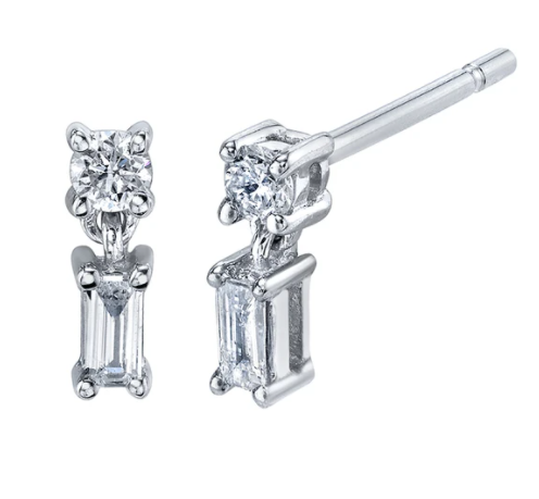 Mixed Cut Single Drop Diamond Stud Earrings