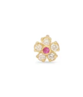 DIAMOND FLOWER STUD WITH PINK SAPPHIRE CENTER - SINGLE