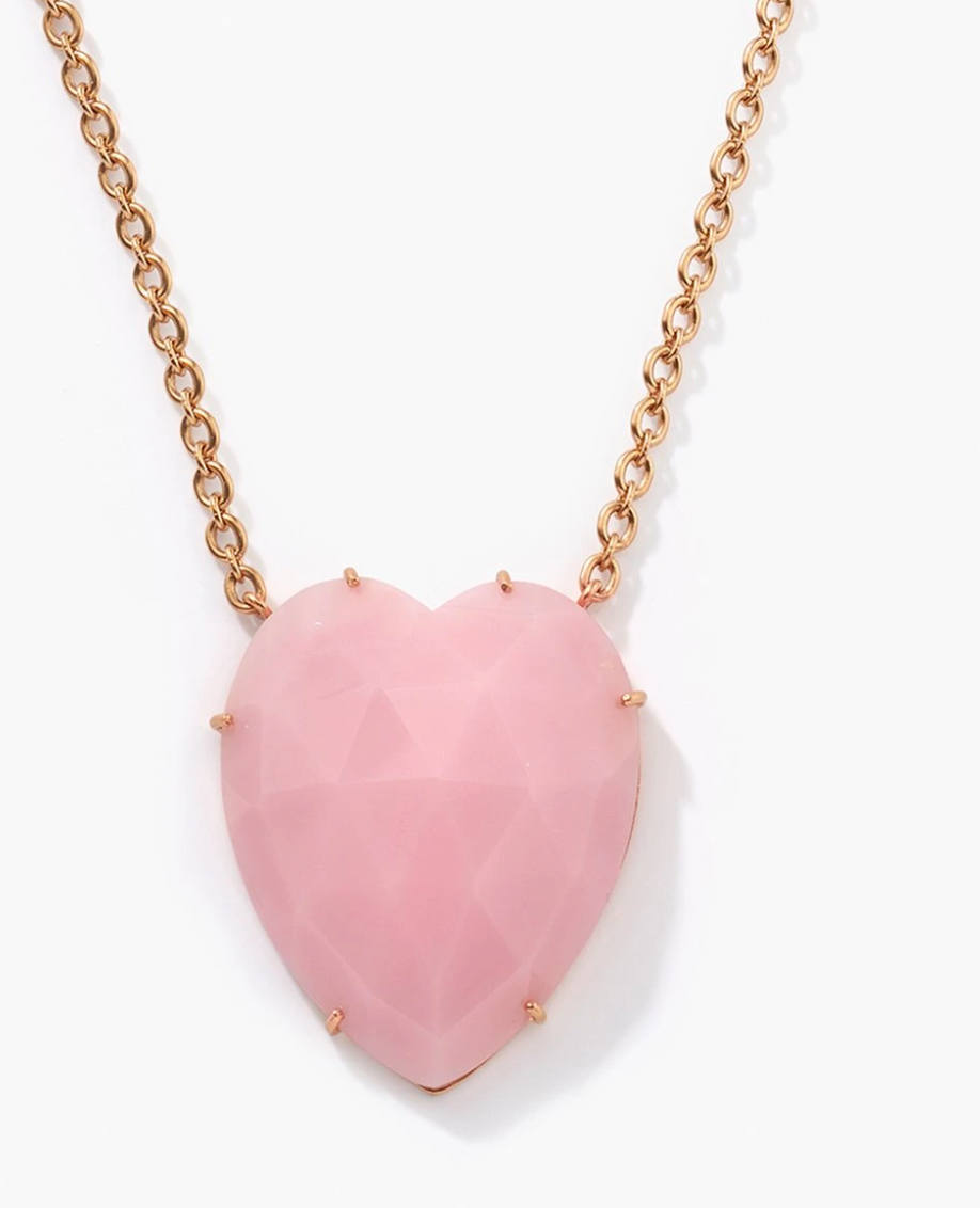 Heart Shape Rose Cut Pink Opal Necklace-18k