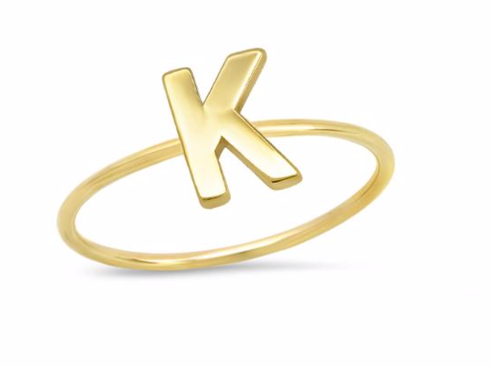 Mini Uppercase Letter Ring - "K"