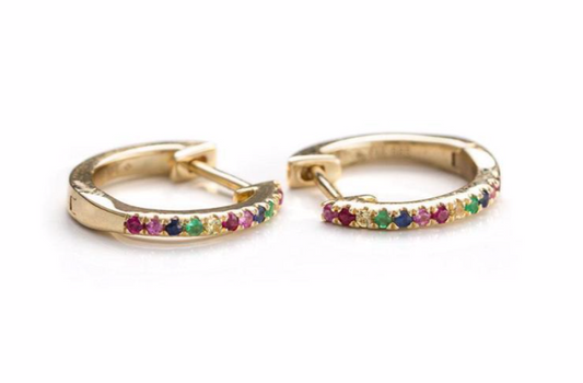 Rainbow Huggies with Colored Gemstones - 14K YG