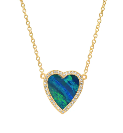 18k YG mini opal inlay heart necklace