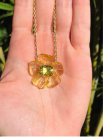 Tropical Flower One of a Kind 18K Yellow Gold 16" Necklace with Carved Beryl Flower (27.78 cts) and Beryl Center Stone (5.28 cts)