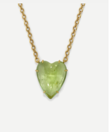 Love One of a Kind 18k Yellow Gold 16" Necklace set with a Carved Green Tourmaline Heart (24.94 cts)