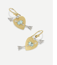 True Love One of a Kind 18k White and Yellow Gold Heart Earrings set with Fine Aquamarine (0.88 cts), Full Cut Diamonds G-H Color / VS-SI Clarity (0.16 cts) and Diamond Pave (0.2 cts)