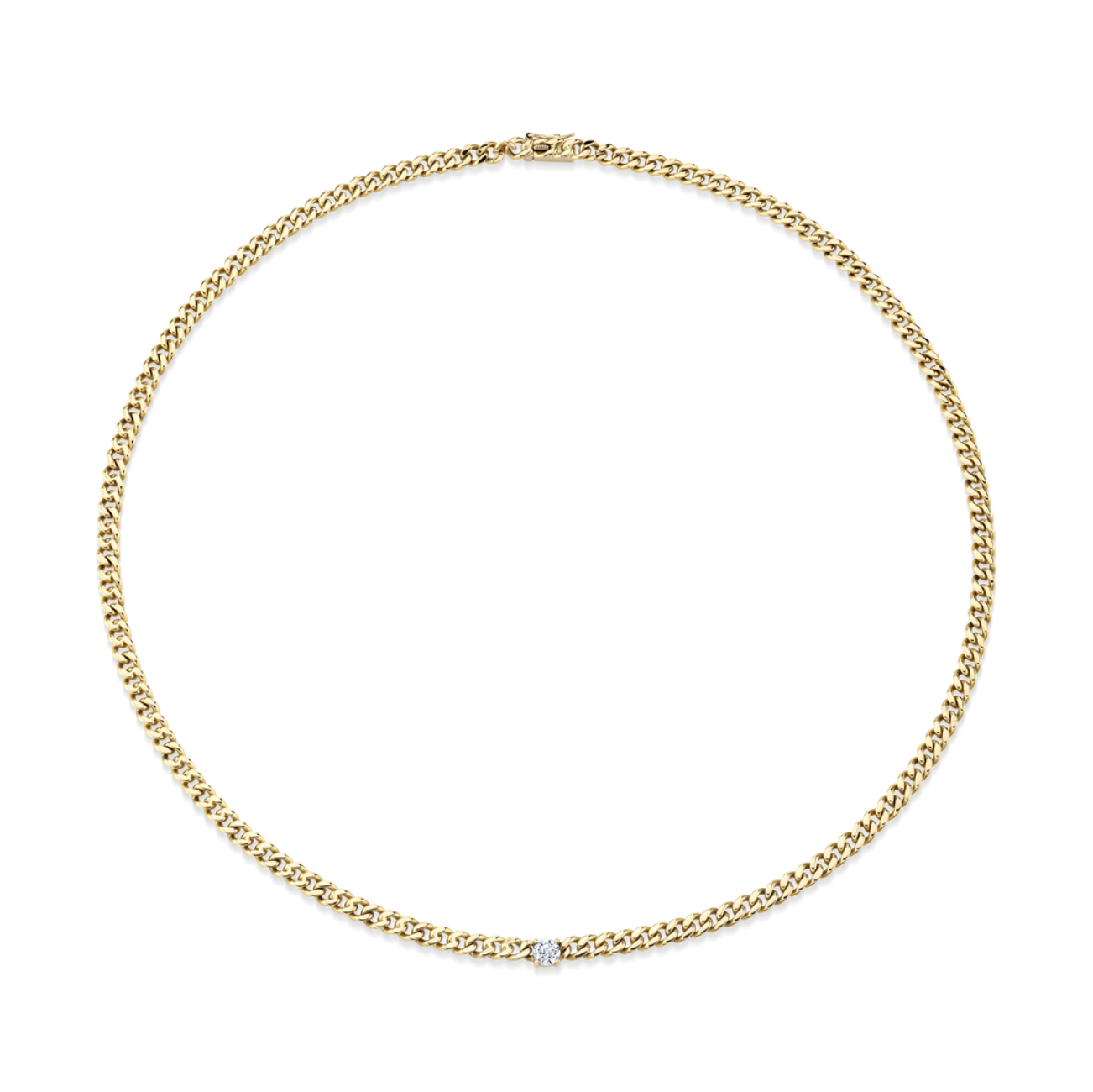 Cuban Link Necklace with Round Diamond Center