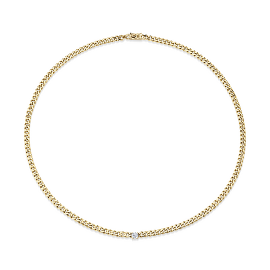 Cuban Link Necklace with Round Diamond Center