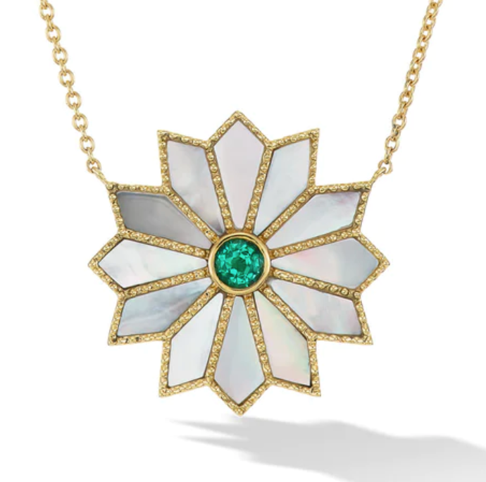 Sacred Flower Inlay Necklace - Emerald