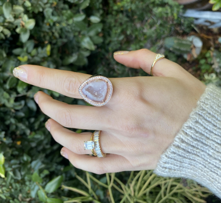 RG PAVE DIA BORDER LAVENDER GEODE RING SIZE 7