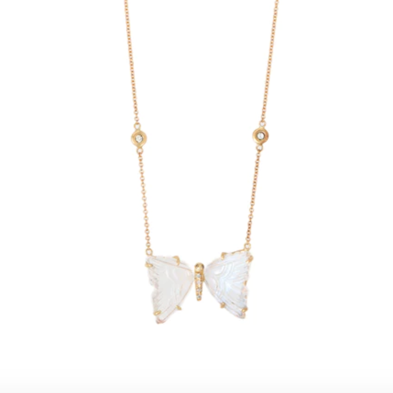 Bubble Moonstone Pave Center Butterfly Necklace