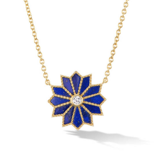 Mini Sacred Flower Inlay Necklace Lapis