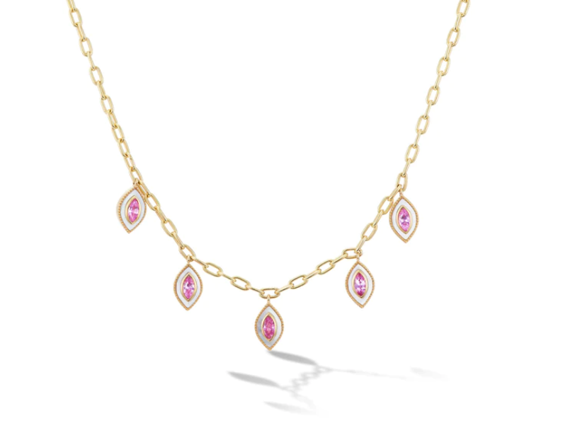 MARQUISE EYE PENDANT NECKLACE - MOP and Pink Sapphire