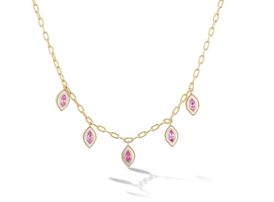 MARQUISE EYE PENDANT NECKLACE - MOP and Pink Sapphire