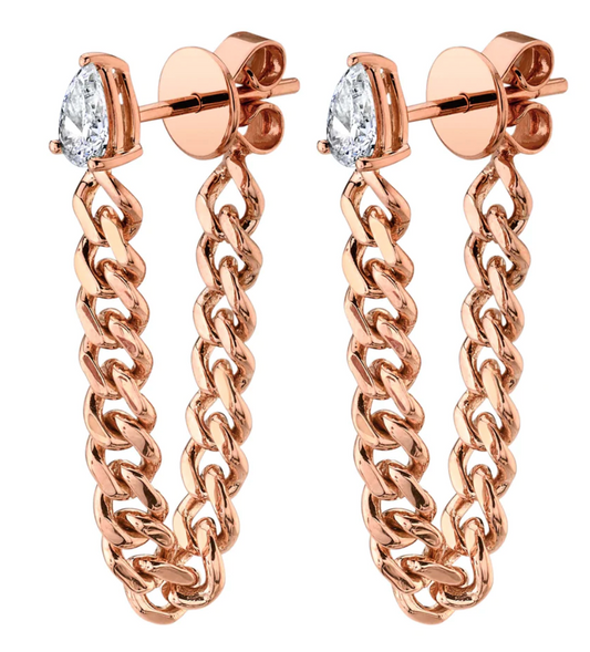 Cuban Link Loop Earrings with Pear Studs