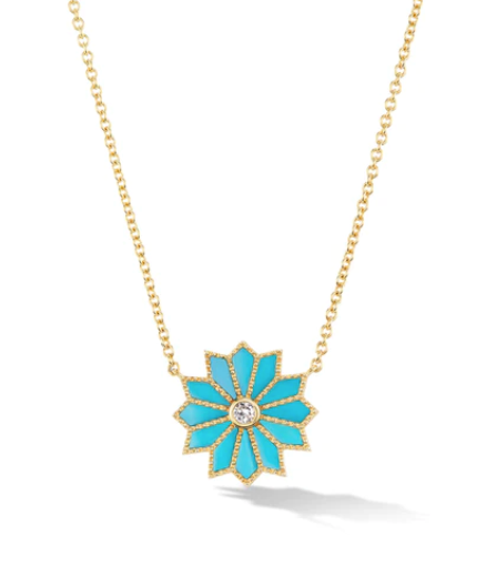 Mini Sacred Flower Inlay Necklace Turquoise